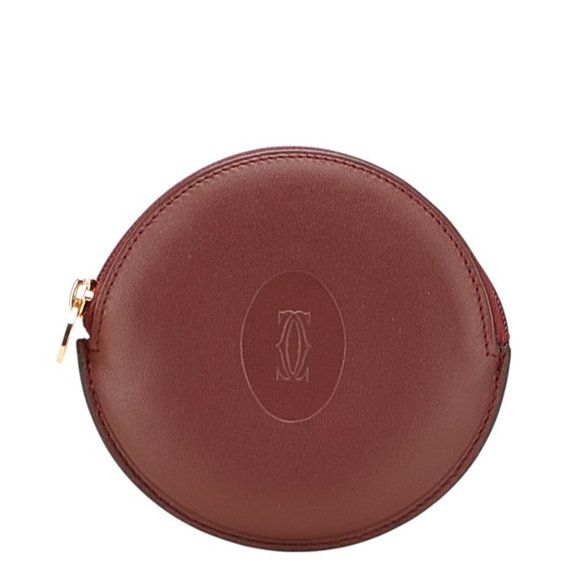 Cartier Must Line Round Wallet/Coin Case, Wine Red/Bordeaux Leather, Women's,... - Picture 1 of 9